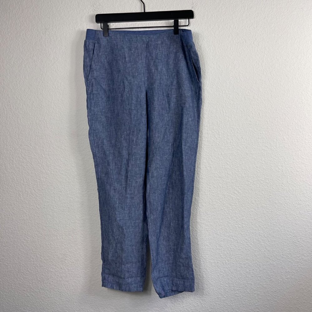 J.Jill 100% Linen Pull-On Pants Blue Size Small Elastic Waist Side Pockets - Picture 4 of 8